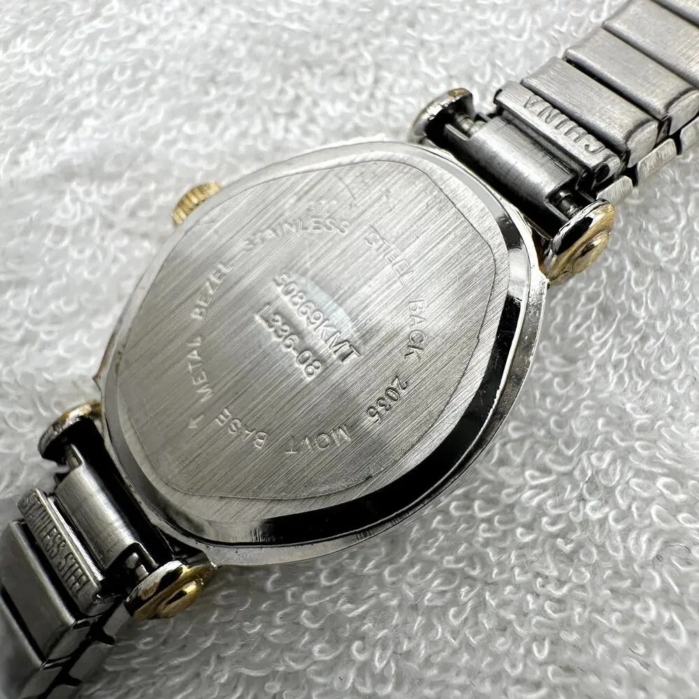 Oval Quartz Watch Two-Tone Silver And Gold Ladies Bracelet Hearts Pattern